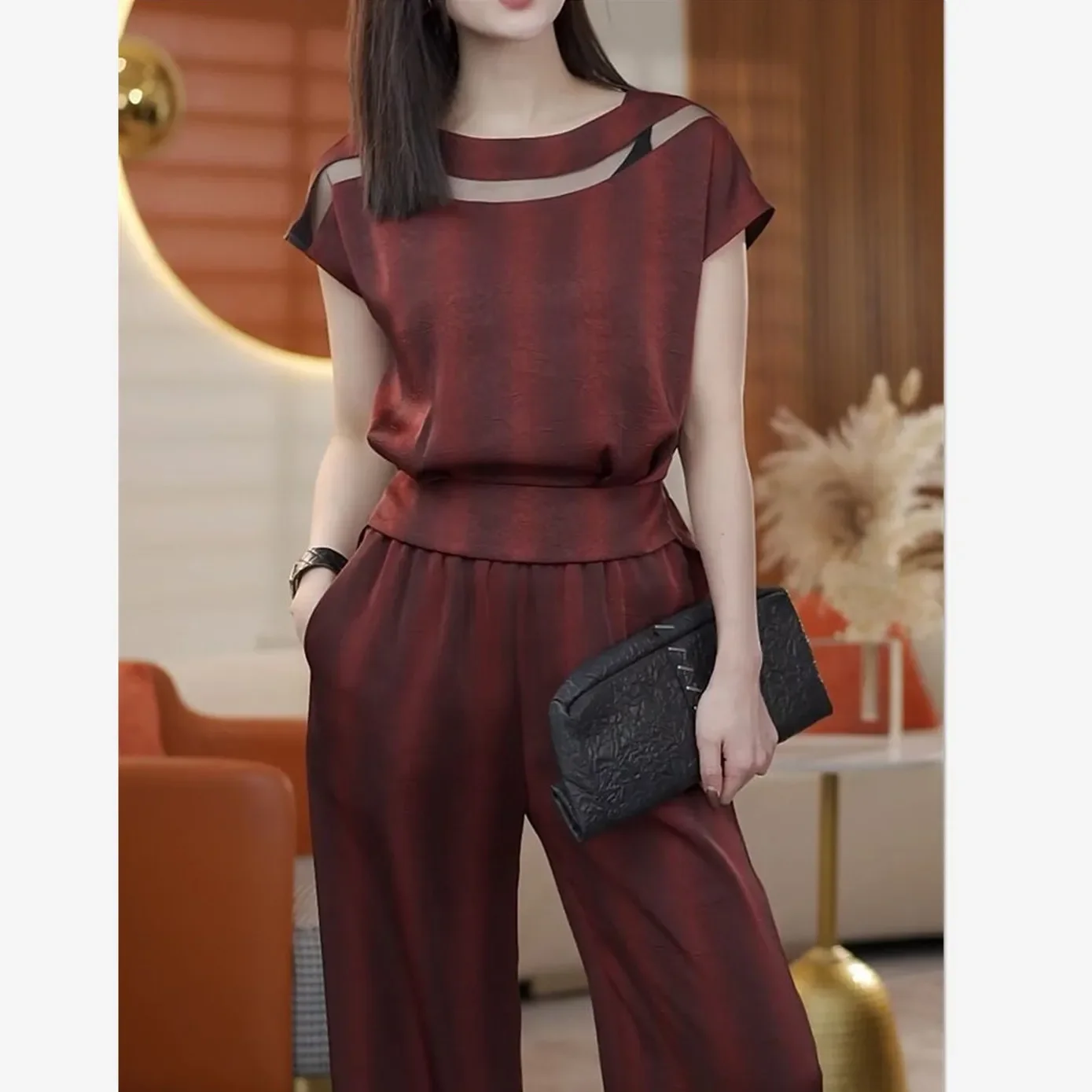 Новый элегантный летний комплект из 2 предметов женский наряд тонкая блузка в