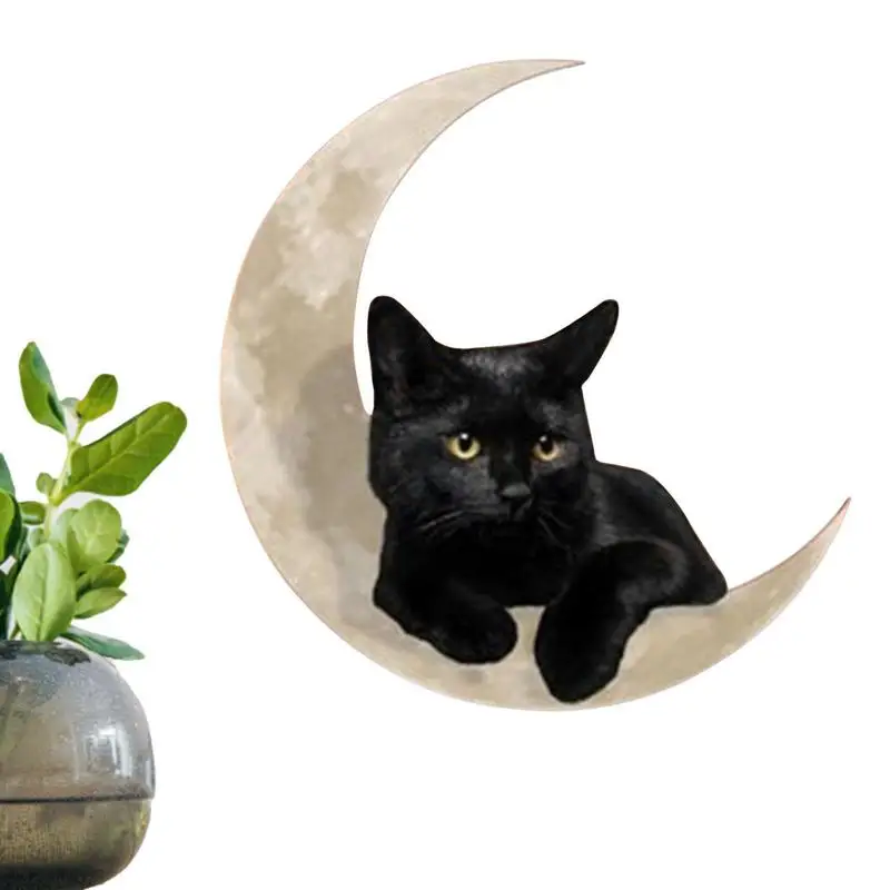 

Nordic Moon Cat Sculpture Art Wall Decor Black Cat Statue Hanging Pendant Wall Decor For Home Living Room Bedroom Kitchen Office