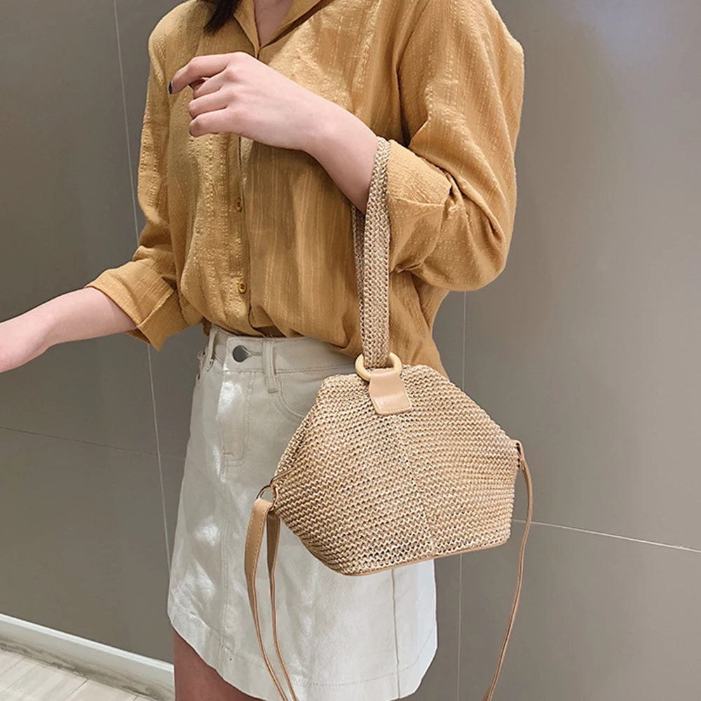 Designer Bags for Women Boho Straw Bag Bucket Women Handbags Wrist Bohemian Beach Bag Shoulder Crossbody Bags Lady Purses Clutch