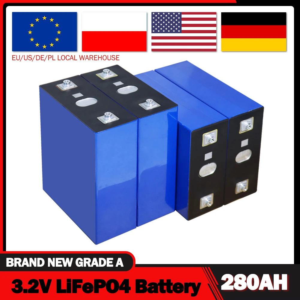 

4/8/16/32/48PCS LiFePO4 Battery 280Ah 3.2V Deep Cycle Rechargeable Batteri Pack Solar Energy System for 12V 24V 48V RV Golf Cart