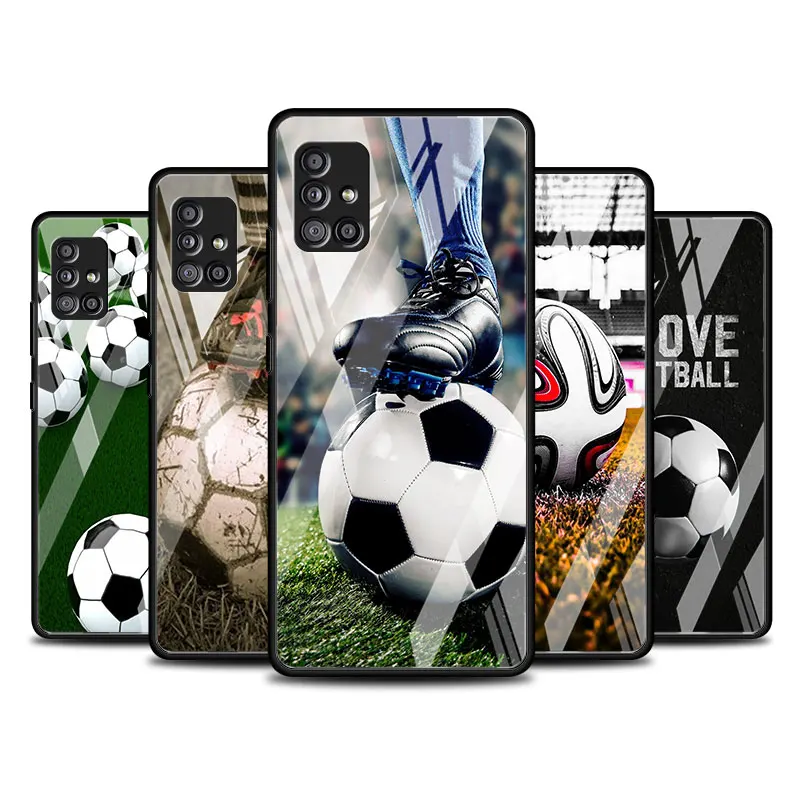 

Glass Case For Samsung Galaxy A52 5G A12 A51 A71 A53 A22 A21s A50 A72 A23 A70 A32 A31 A41 A13 Phone Funda Football Soccer Ball