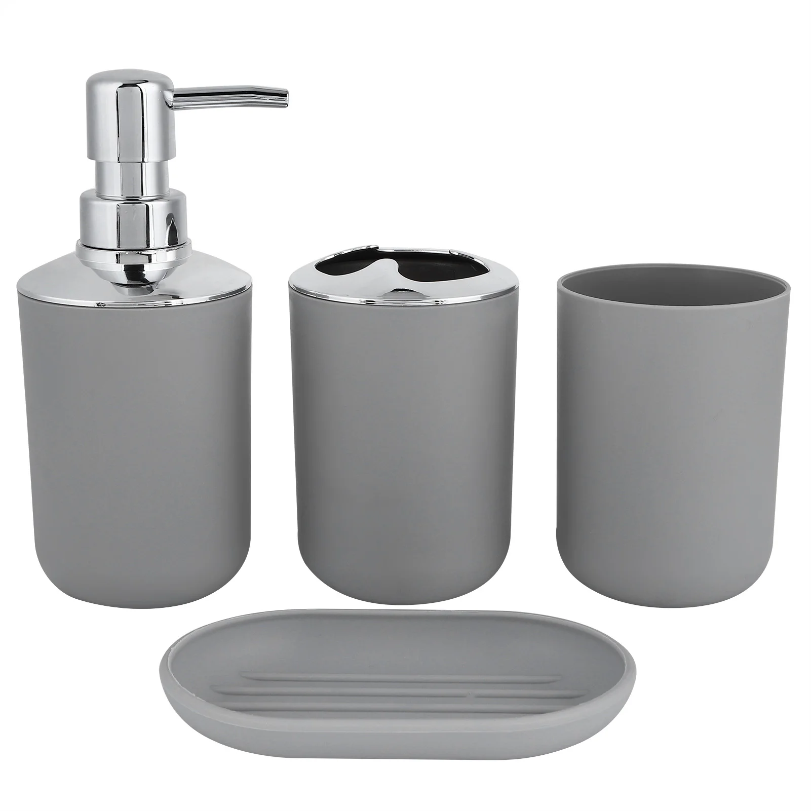 

4Pcs/Set Bathroom Kit Accessory Plastic Lotion Bottle Storage Cup Rinse Cup Soap DishGray