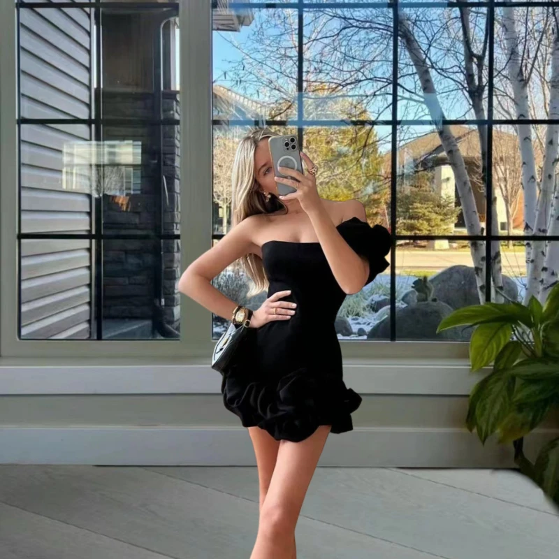 Платье с гофрированными краями и цветочными бутонами платье поясом на одно плечо