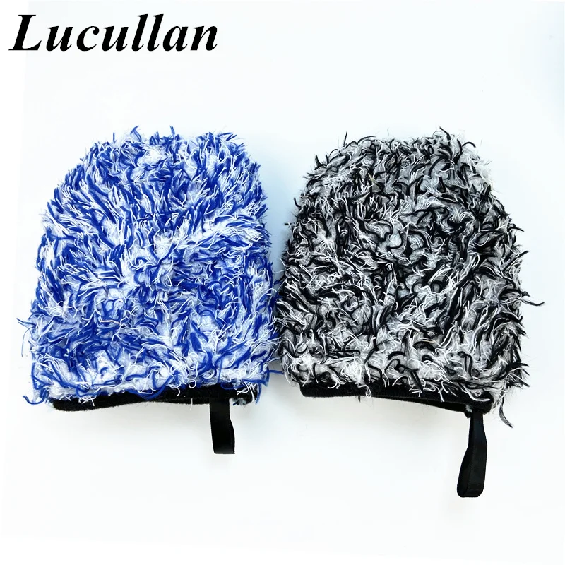 Lucullan двусторонние перчатки из микрофибры для детализации колес, супермягкие длинные волосы, карманные варежки для детализации автомобиля