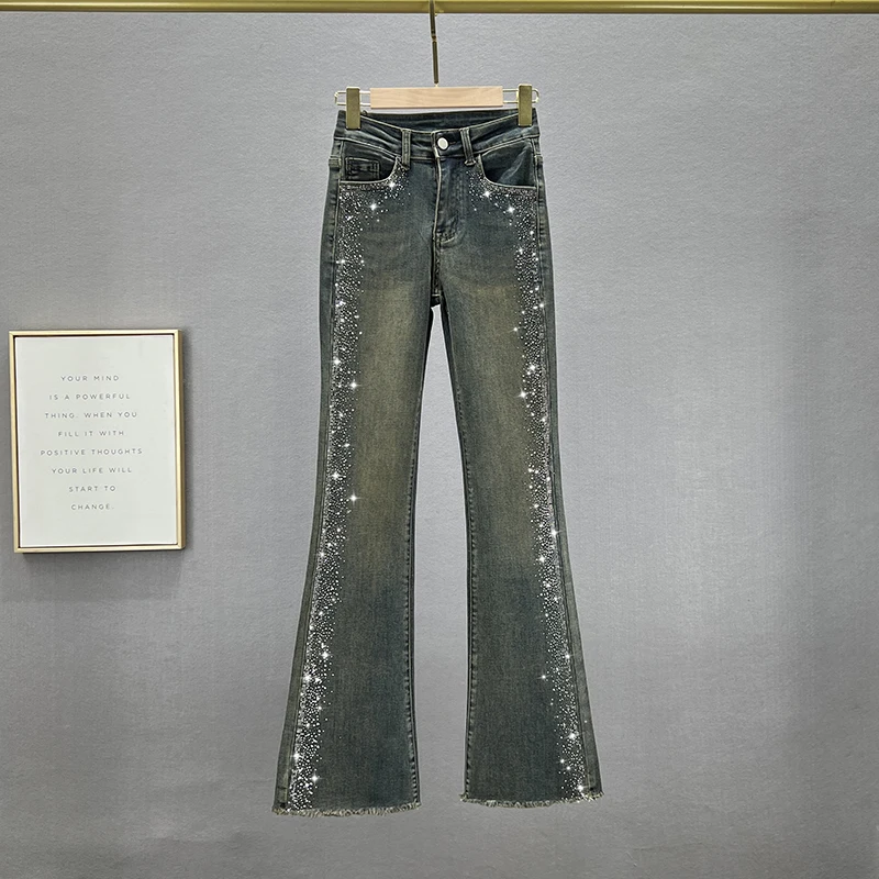

Новинка 2023, Осенние эластичные джинсы с завышенной талией, обтягивающие брюки с эффектом швабры, горячие обтягивающие джинсовые брюки, женские обтягивающие сексуальные джинсы