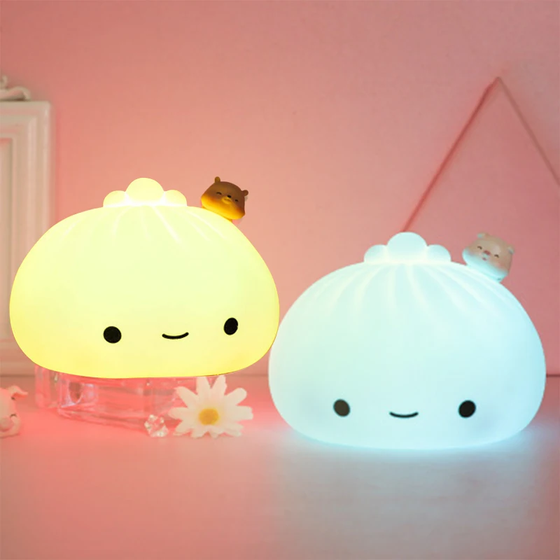 

Cute Buns Bear Pig Lights Colorful Soft LED Night Light Bedroom Bedside Lamp Home Decoration Children Adult Cartoon Holiday Gift