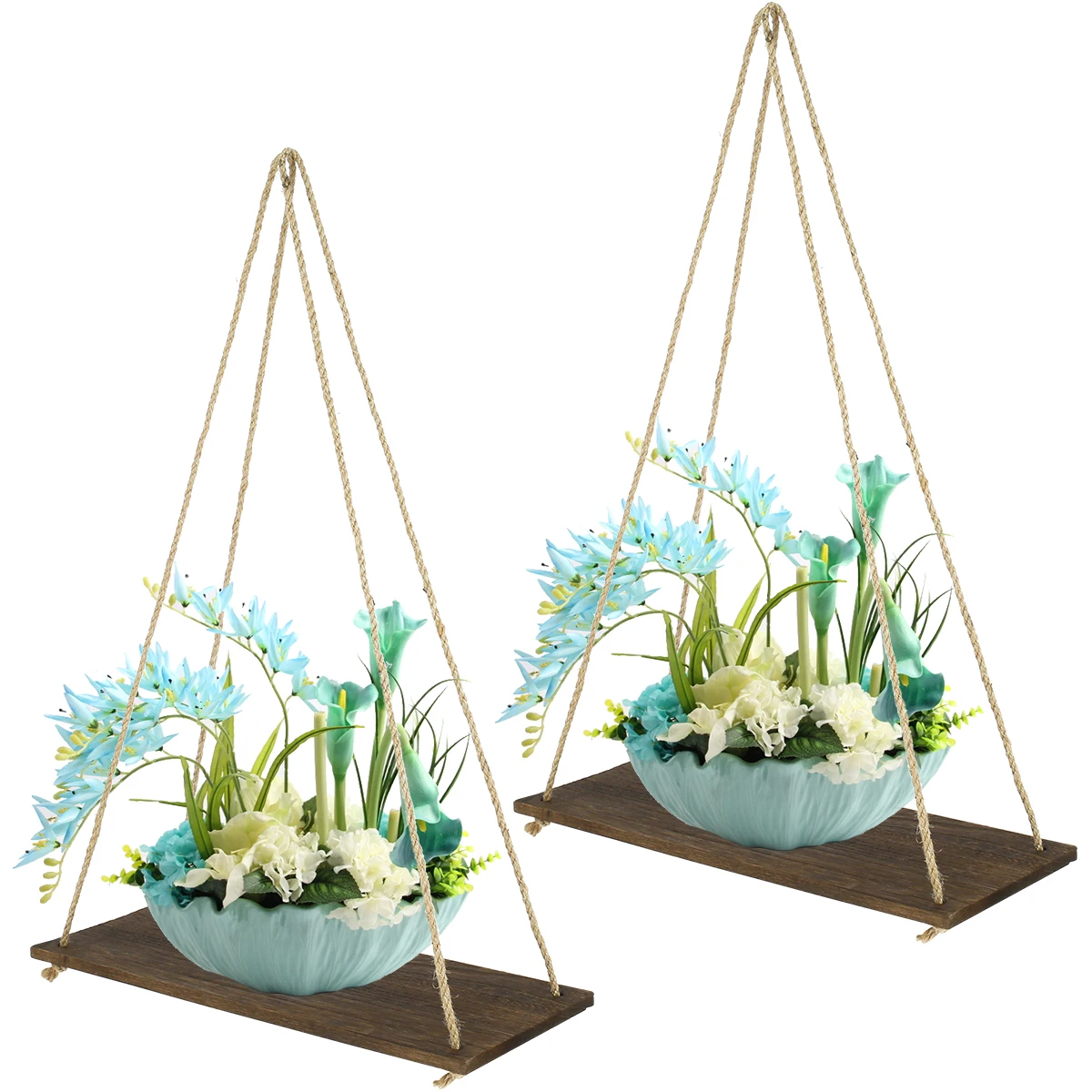 

L 2pcs Plant Hangers Hanging Garden Plant Shelf Boho Decorative Plant Floating Shelf Rustic Hanging Wooden Shelves with Rope