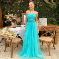 eeqasn simple halter tulle long prom dresses sweetheart pleats formal prom gowns tiered skirt evening party dress wedding gowns