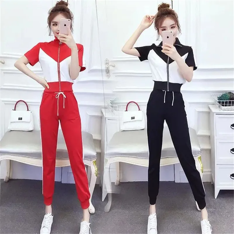 

Women's Tracksuit Fashion Pencil Pant Suits 2022 New Summer Leisure Clothing Foreign Style Crop Top Two Piece Set Women Leggings
