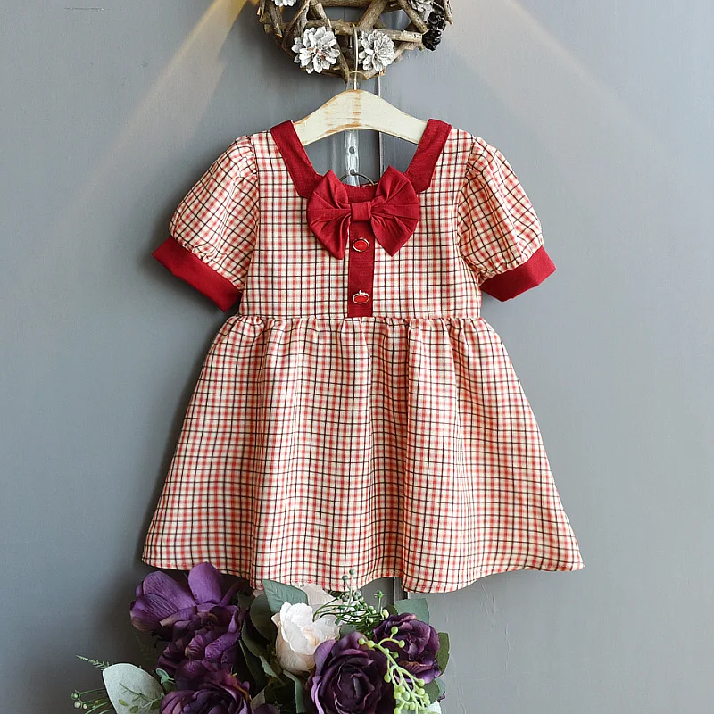 

New Summer Girls Dress Plaid Baby Princess Party Dresses Infant Toddler Clothes Newborn Kids Dress Short Sleeve Casual Clothing