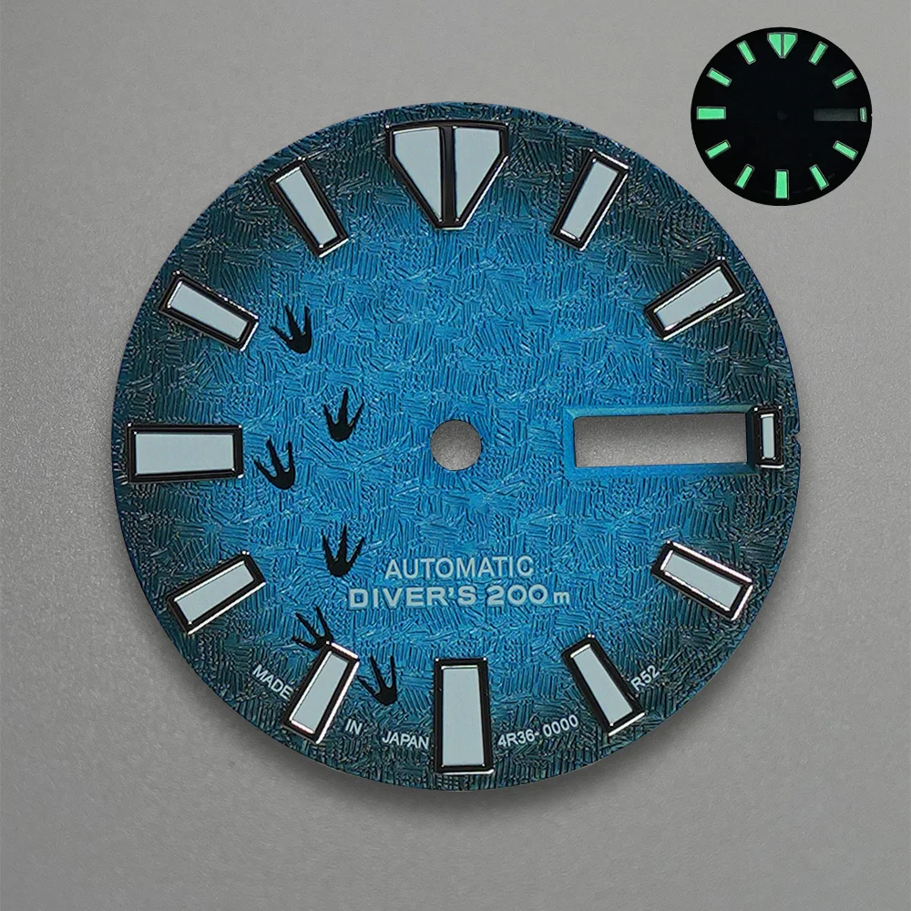 Циферблат YAONUAN 28 5 мм зеленый светящийся для часов NH35/NH36/4R36