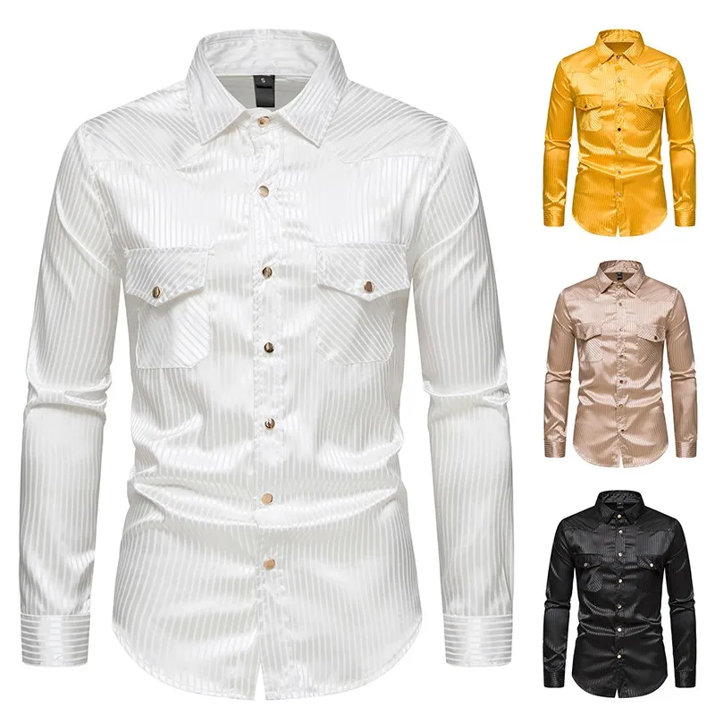 

Classic Vertical Striped Long Sleeve Shirt Men 2023 Brand Double Pocket Western Shirts Mens Casual Sport Business Work Shirt Man