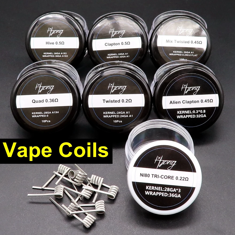 10Pcs Pre-Built Coils Flat Twisted Wire Fused Clapton Hive Premade Alien Mix Twisted Quad Tiger Heating Resistance RDA RTA Coil