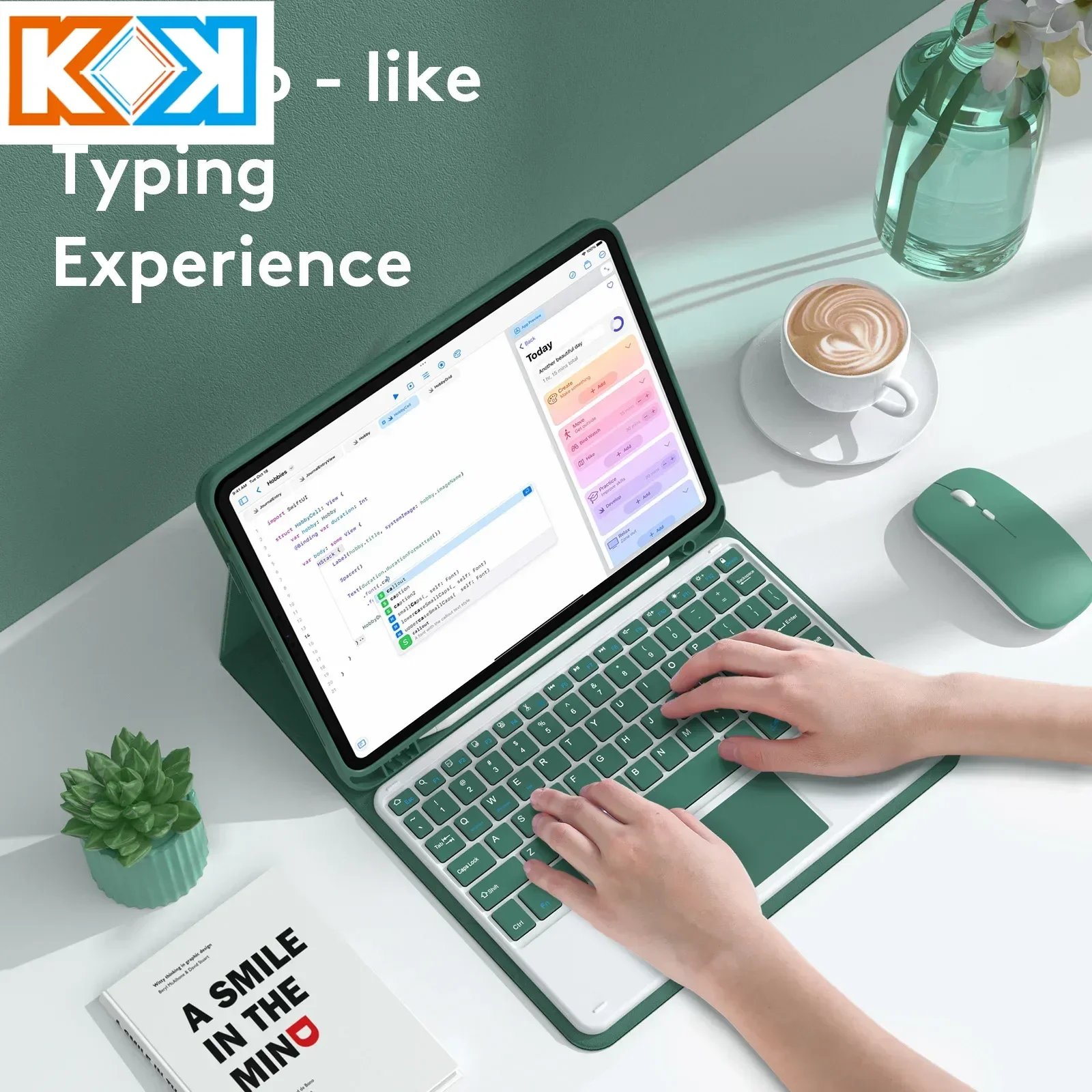 Фото Беспроводная Bluetooth-мышь K&K с магнитным чехлом-клавиатурой для iPad 10-го поколения 2022, Funda 10.9 Air 5 4, Smart Cover для iPad Pro 9.7, 10.2, 10.5 №1