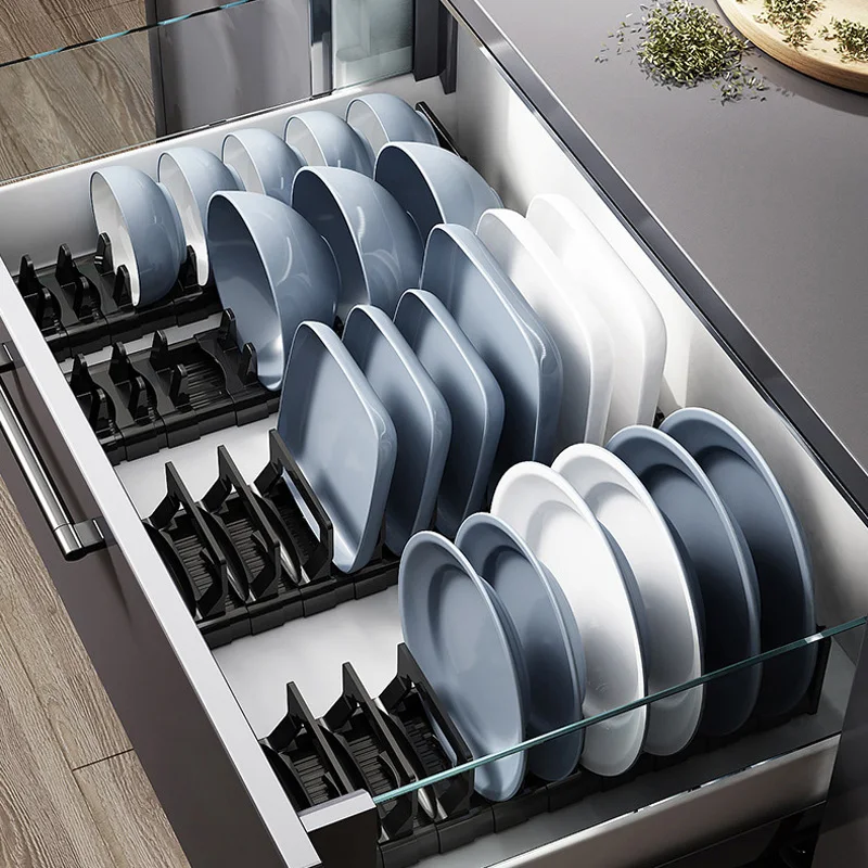 

Drain Dish Rack Space Aluminum Kitchen Shelf Organizer Drawer Storage Dish Plate Drying Rack Removable Cabinet Bowl Drying Rack