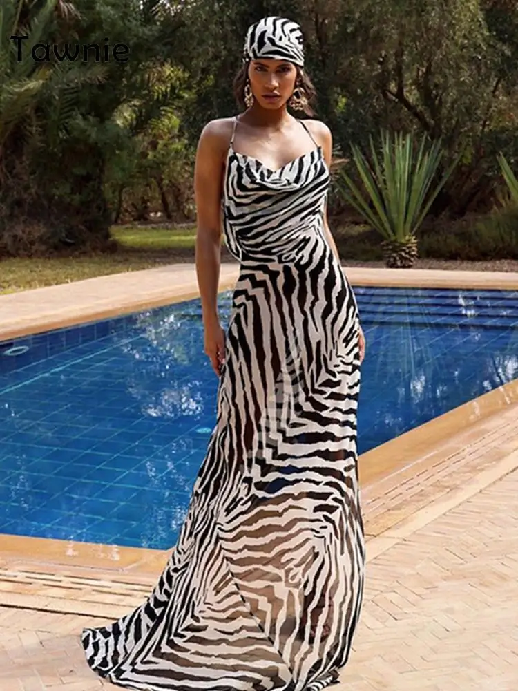 Женское платье с открытой спиной Tawnie летнее Бандажное платье-макси принтом зебры