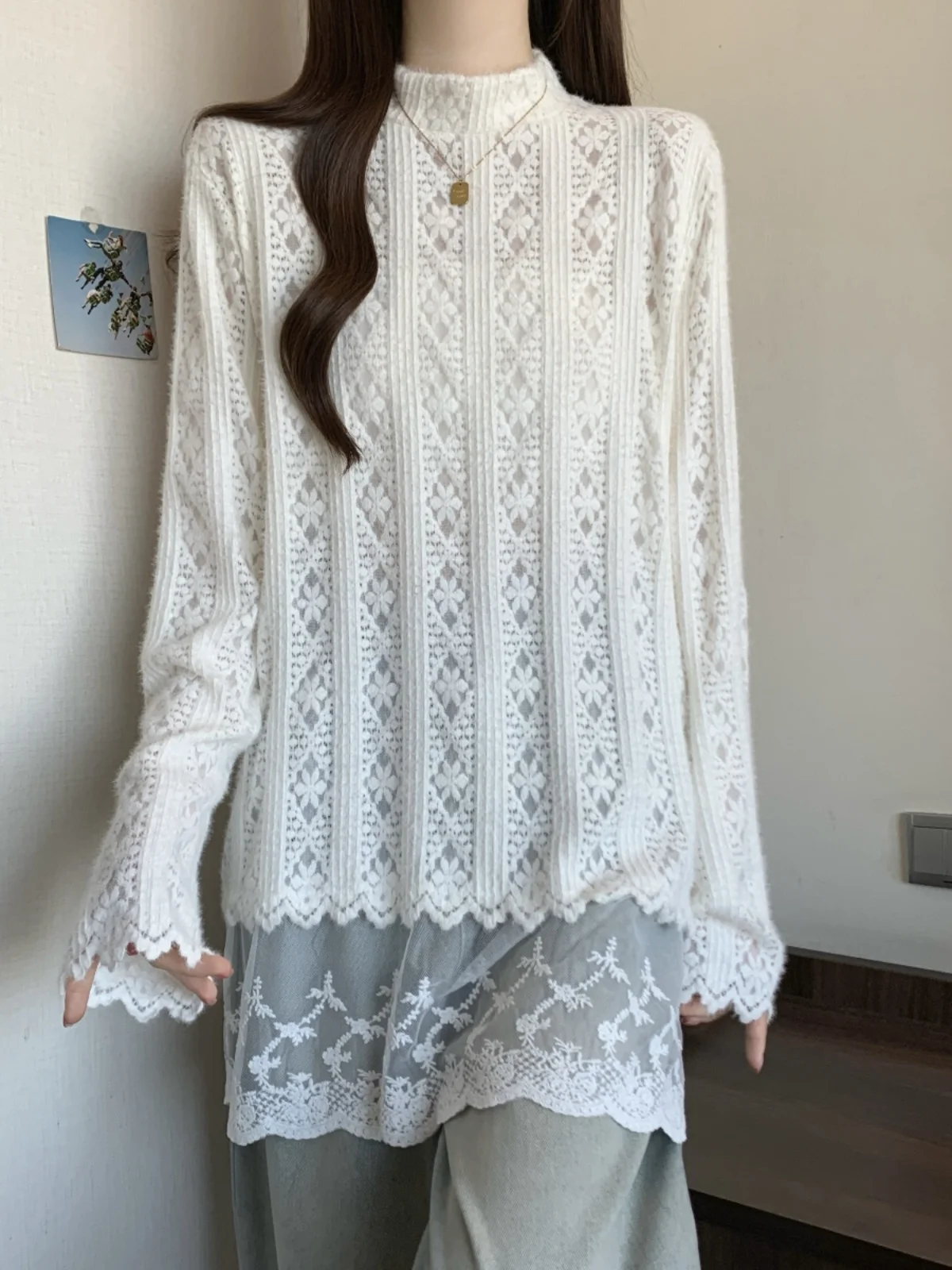 Французская рубашка Gentle Sle с воротником до половины высоты кружевная нижняя