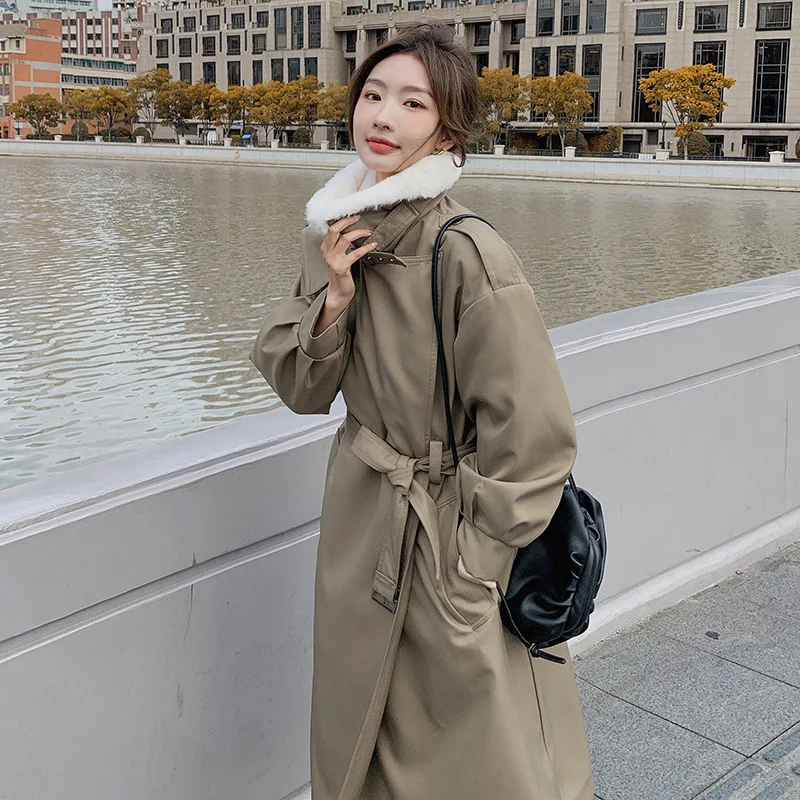 Parka cotton dress women's medium long autumn and winter clothes waist down plush coat