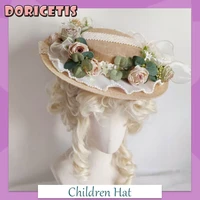 children hat cute rose ribbon lace flat hat summer outdoor little girl sun protection pastoral style wide brimmed new lolita cap