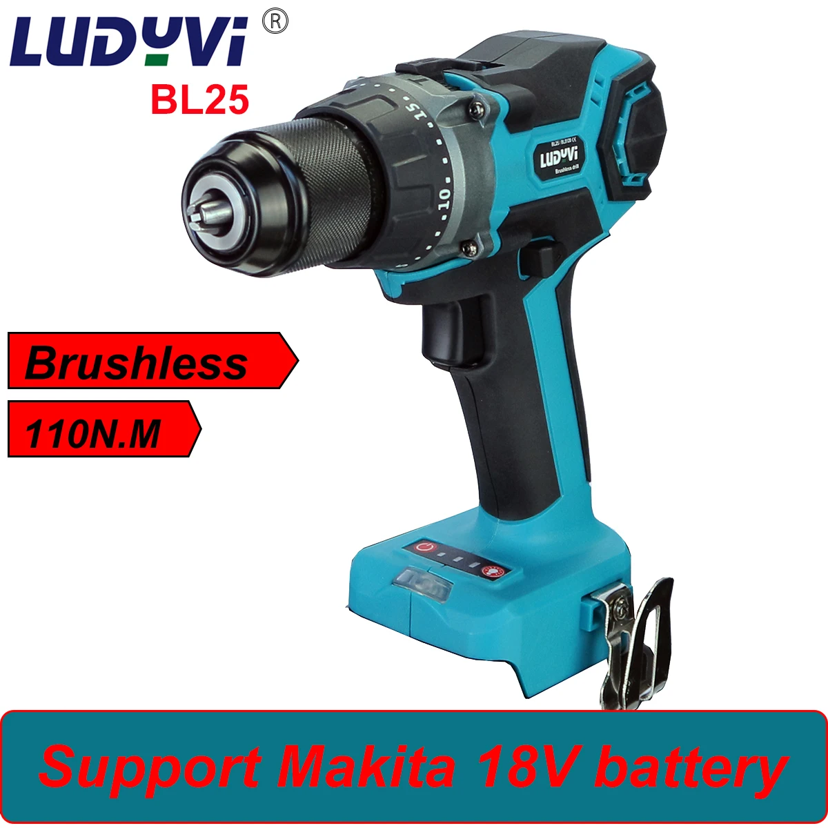 

Бесщеточная Аккумуляторная дрель Makita, мощный электрический шуруповерт 18 в, 13 мм 110 Н/м 25 + 3, электроинструменты с крутящим моментом