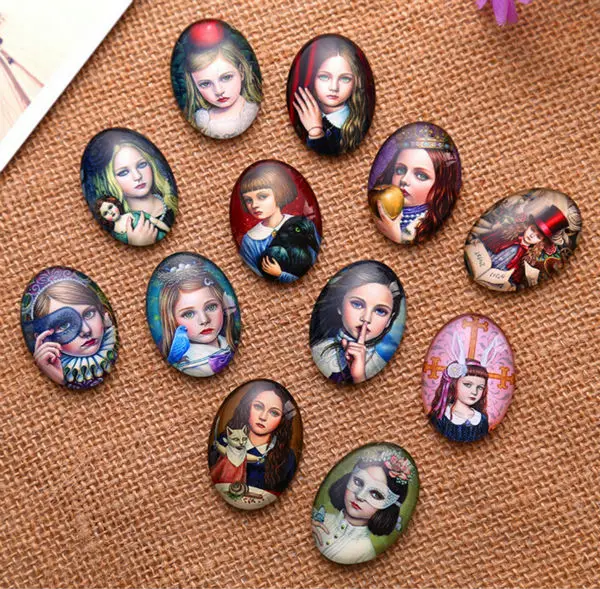 

13x18/18x25/30x40mm little girl pattern ellipse Handmade Photo Glass Cabochons & Glass Dome Cover Pendant Cameo Settings