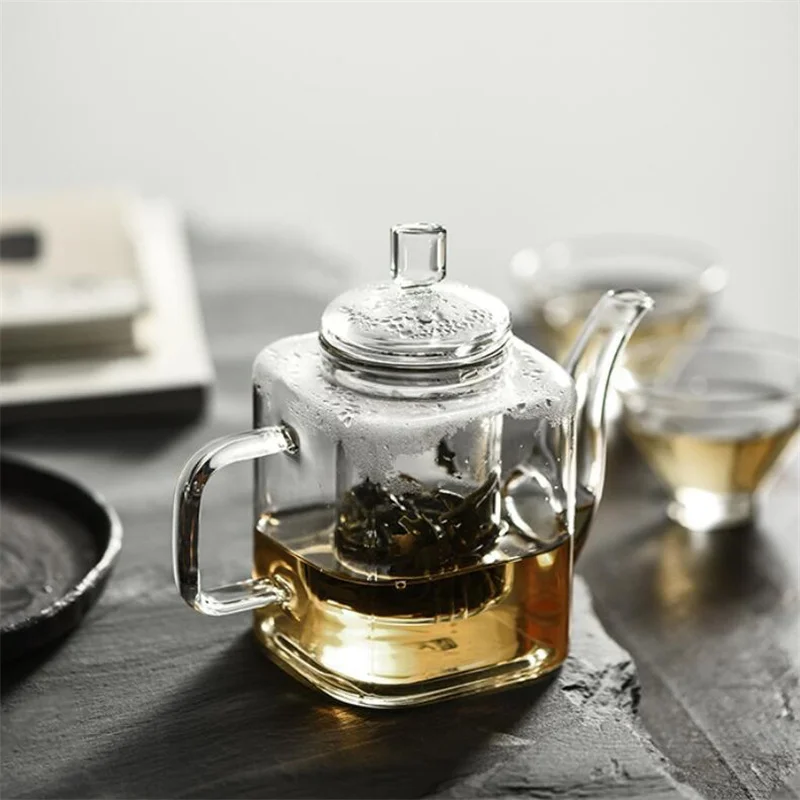 

Japanese Style Handmade Heat Resistant Square Glass Teapot With Filter Liner Boiling Flower Tea Pot Kung FuTea Set Teaware