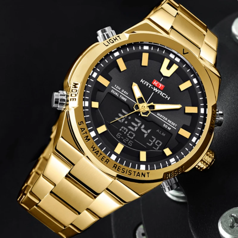 

2022 KAT-WACH Fashion Luxury Dual display Quartz Wristwatch Men Top Brand Men Watches Military Chronograph Electronic Clock Male