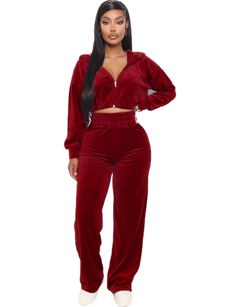

Velvet Tracksuit Women Two Piece Set Autumn Clothes Zipper Hoodies Crop Top and Pants Sets Female Velour 2 Piece Sets Outfits