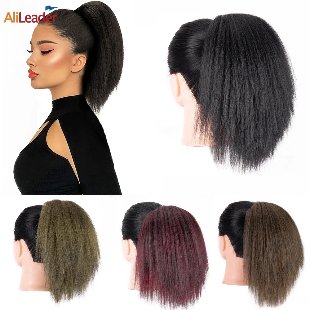 

Cheap Kinky Straight Ponytail Drawstring Yaki Straight Ponytail Piece For Black Women 10Inch Synthetic Pony Tail Hair Extensions
