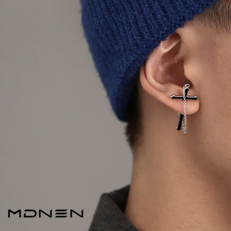 

2023 new product cross chain men's earrings earrings for women unisex style Catholic design sense niche earrings