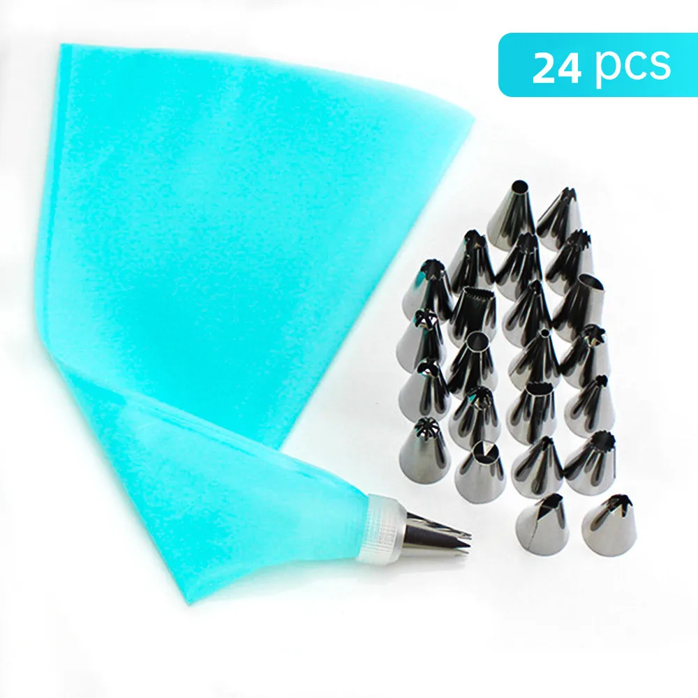 

24 PÇS Conjunto De Saco De Confeiteira De Silicone Com Bico Para Decoração Com Creme / Confeitaria / Bolo / Sorvete