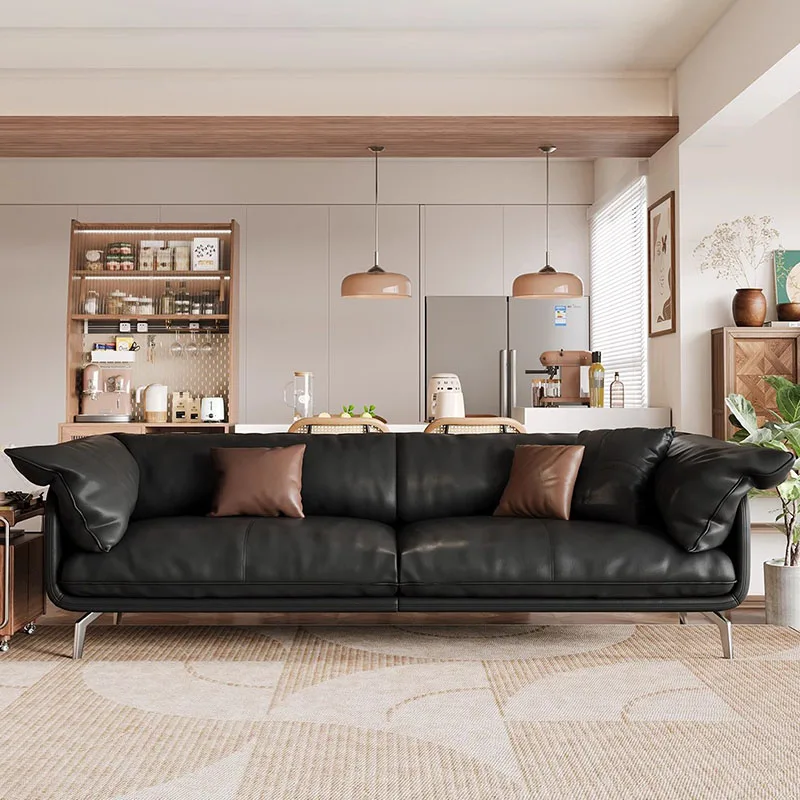 

Кожаный диван в итальянском стиле для гостиной, черная винтажная Минималистичная Роскошная гостиная, диванная стойка для приема, дизайнерские сборные диваны