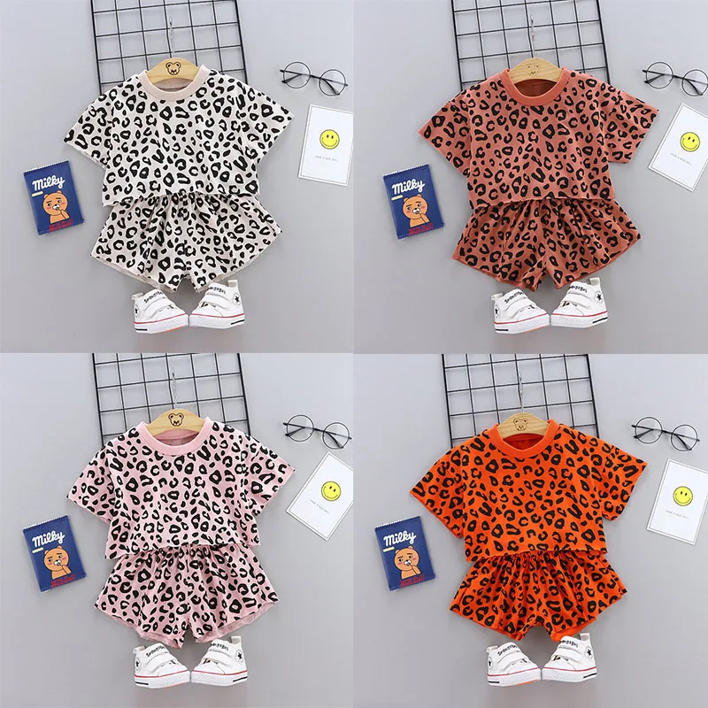 

2 шт./комплект, детский хлопковый костюм с леопардовым принтом