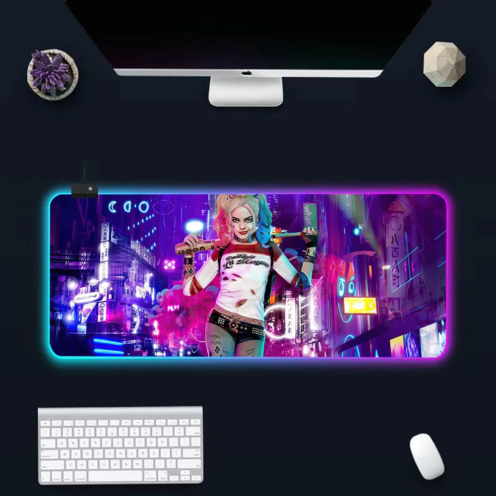 

Clown girl Harley Quinn RGB Pc Gamer Keyboard Mouse Pad Mousepad LED Glowing Mouse Mats Rubber Gaming Computer Mausepad