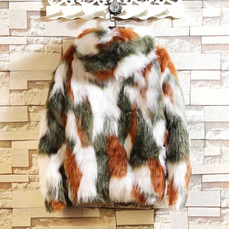 2022 Winter Warm Plus Fleece Faux Fur Fox Fur Casual Mens Hooded Jacket Thick Boutique Fashionable Male Slim Coats Size S-5XL images - 6