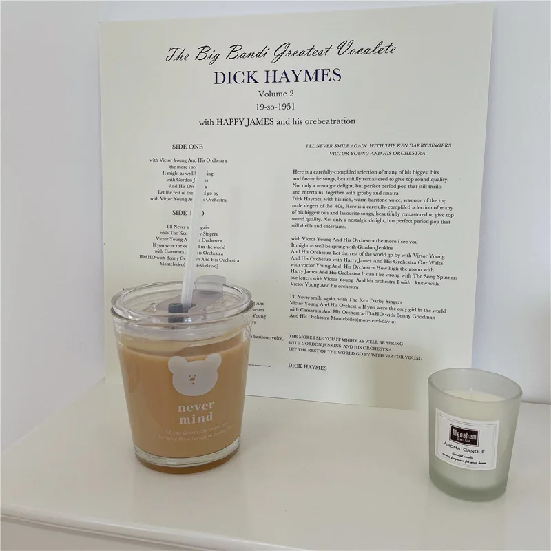 Корейский мультяшный соломенный стеклянный стакан кофейная чашка с принтом