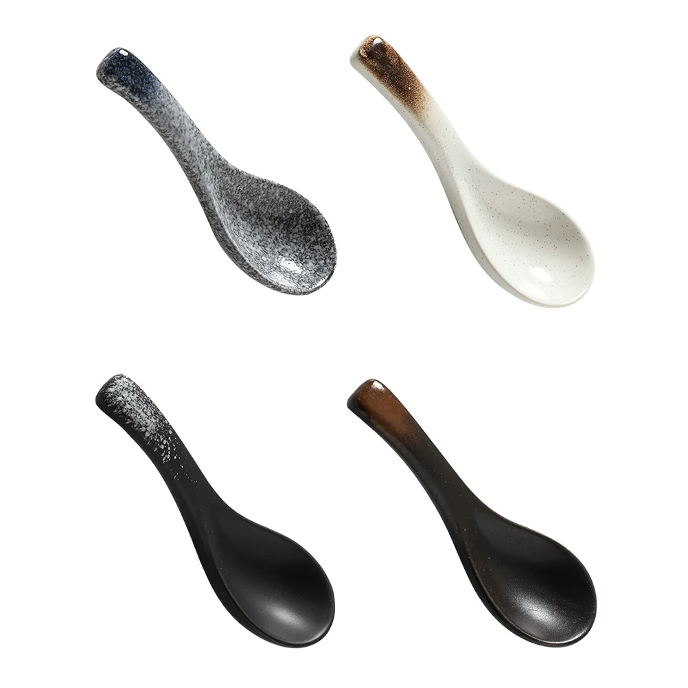 

4 Pcs Ceramic Soup Spoon Retro Style Food Serving Spoons Creative Porridge Spoon