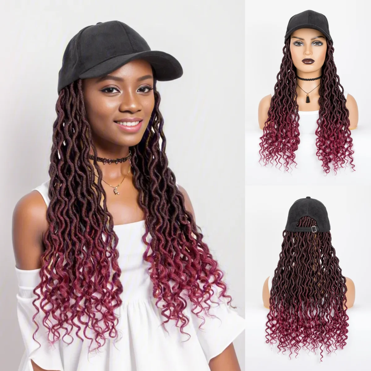 

WIGERA Synthetic Faux Locs Braid Wig Goddess Locs Braided Wig Braiding Hair Extensions With Hat Baseball Cap Wig For Black Woman