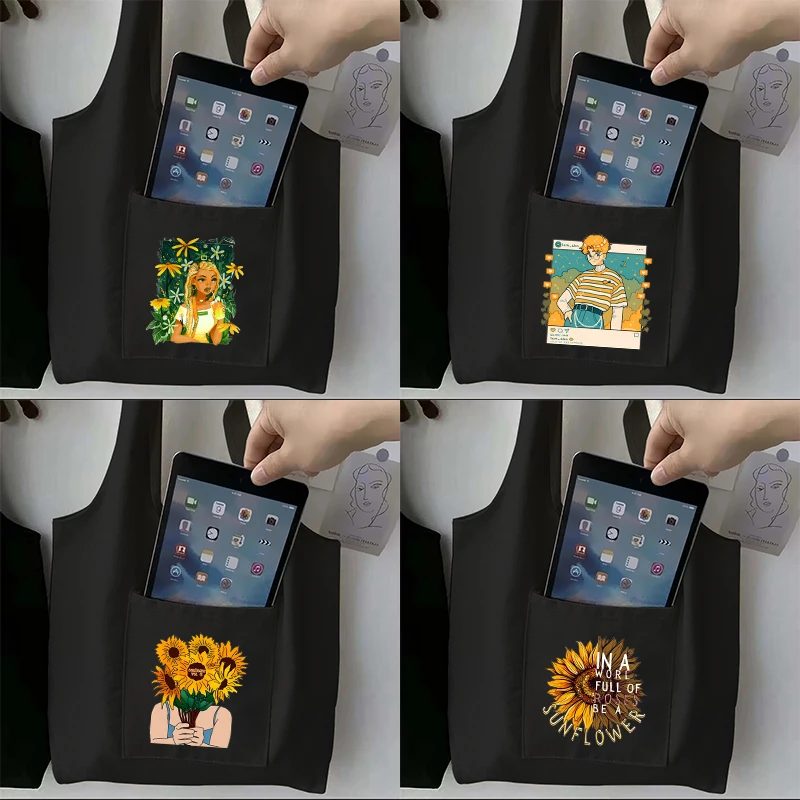 

Woman Canvas Shopping Bags Sunflower Girl Reusable Foldable Shoulder Bag Large Tote Bag for Women Shopping Bag Reusable Tote Bag