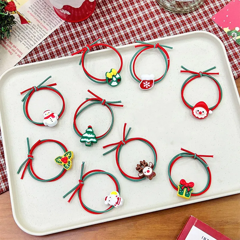 

1PC Christmas Hair Bands Elastic Ponytail Rubber Band Cartoon Christmas Tree Elk Santa Claus Hair Rope Headwear Christmas Gift