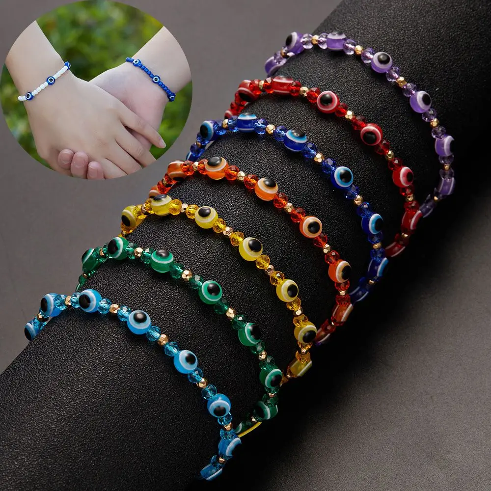 

for Couple Charm Jewelry Adjustable Valentine's Day Bohemia Evil Eyes Bracelet Braided Rope Chain Crystal Round Beads