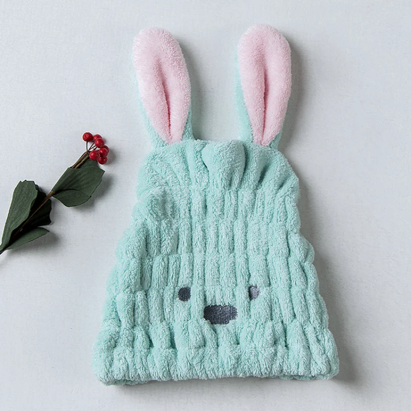 Long Ears Rabbit Hats Thick Coral Fleece Hair Drying Caps for Kids Shower Strong Absorbing Towels Bathroom Supplies images - 6