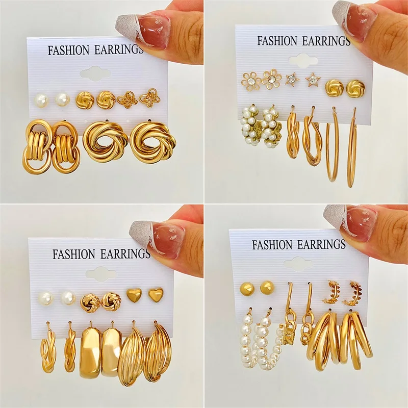 

5/6 пар, женские серьги-гвоздики с жемчугом и кристаллами