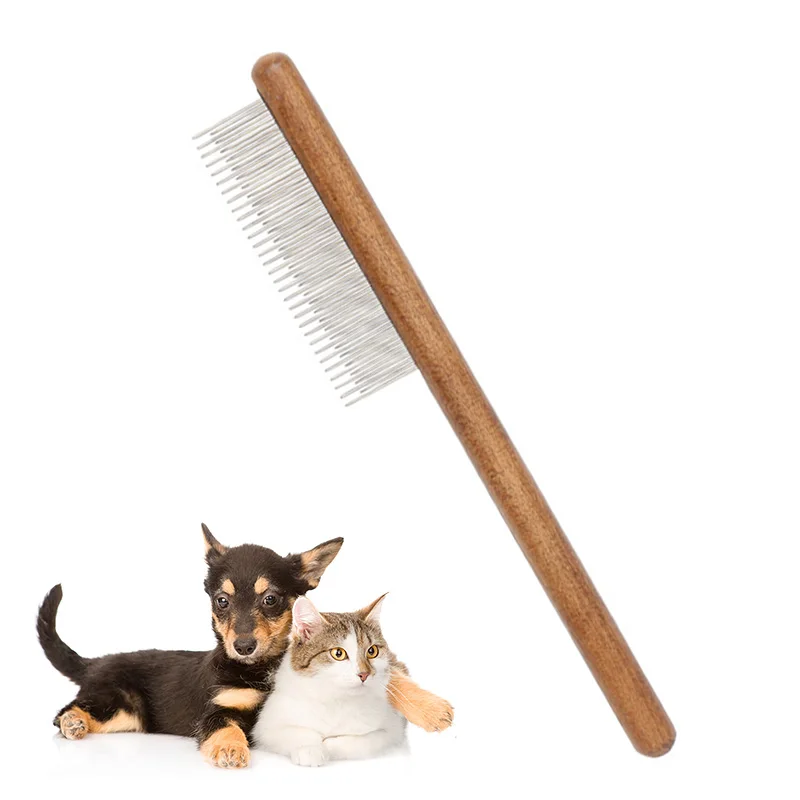 

Dog Comb Professional Comfortable Wooden Handle Short Long Teeth Pet Comb for Dog Cat Removing Matted Loose Hair Knot Tangles