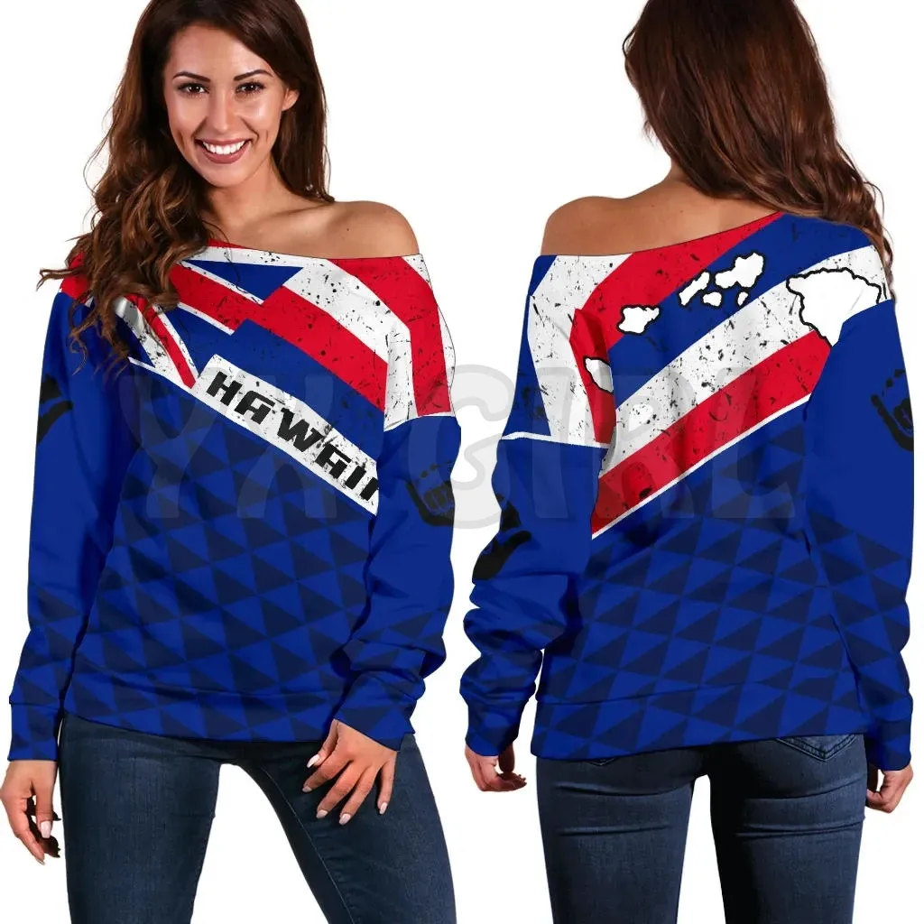 YX GIRL Hawaii Old Flag  3D Printed Novelty Women Casual Long Sleeve Sweater Pullover