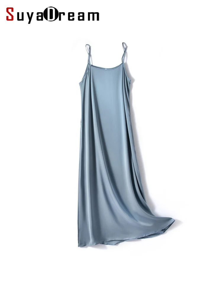 SuyaDream Woman Maxi Dress Silk Double Joe Solid Spaghetti Strap Long Chic Dresses 2021 Spring Elegant Summer Dresses