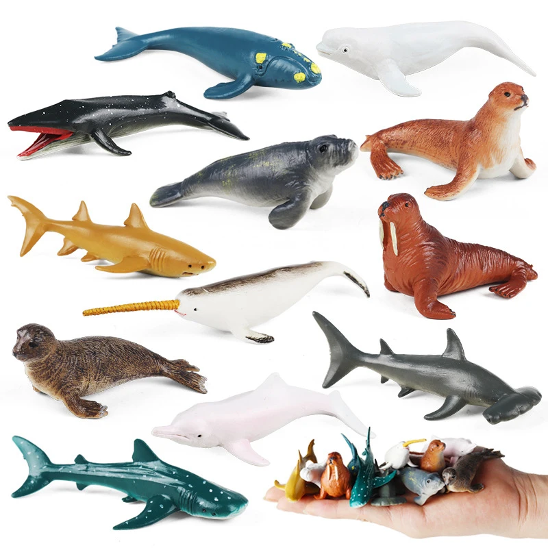 4Pcs Oceans Marine Animals Sharks Figurine Whales Seals Dolphins Sea Life Model Educational Toys Children Gifts Decor Collection