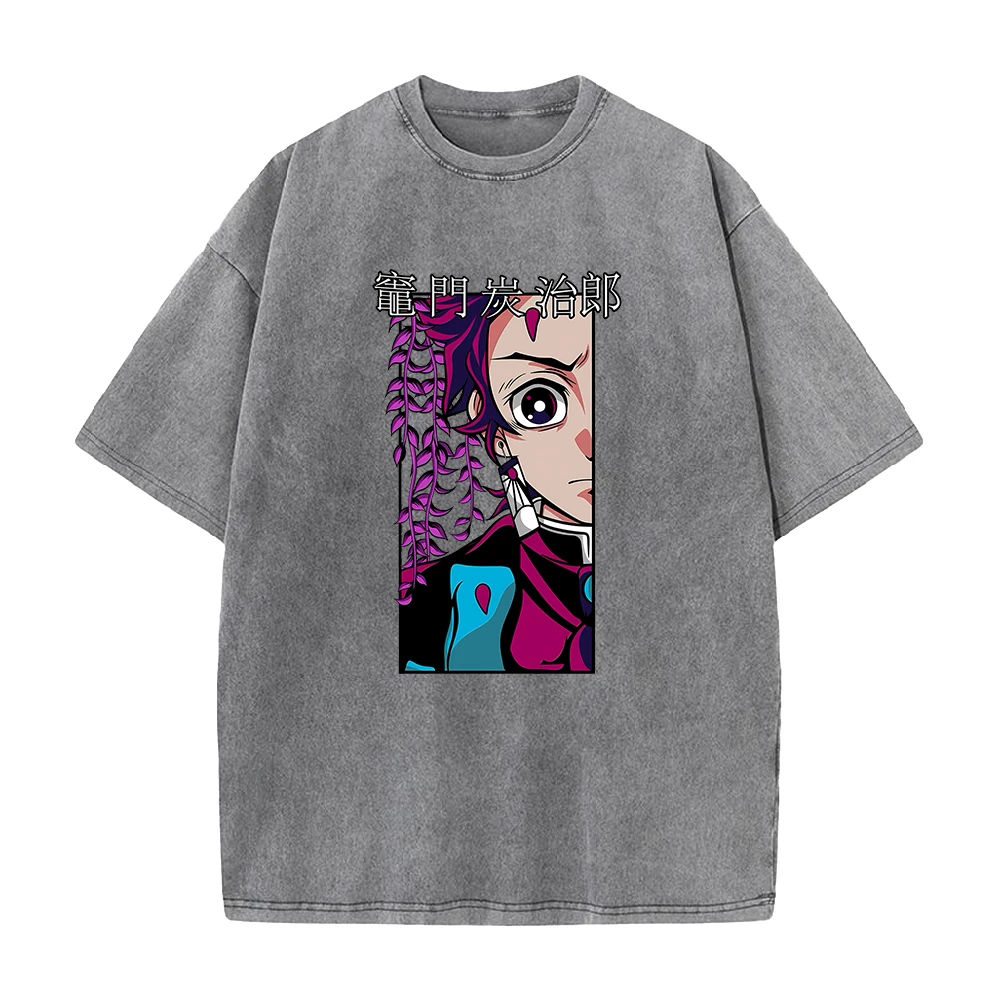 Classic Simple Male Cotton Crewneck Tshirt Tanjiro Nakamen Street Y2k Anime Sports Style Oversized Trendy High Quality