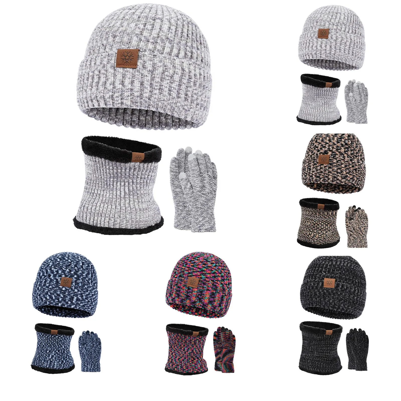 

Зимняя шапка шарф и перчатки для взрослых из трех предметов вязаные матовые перчатки для экрана уличный теплый костюм шарф шапка перчатки н...