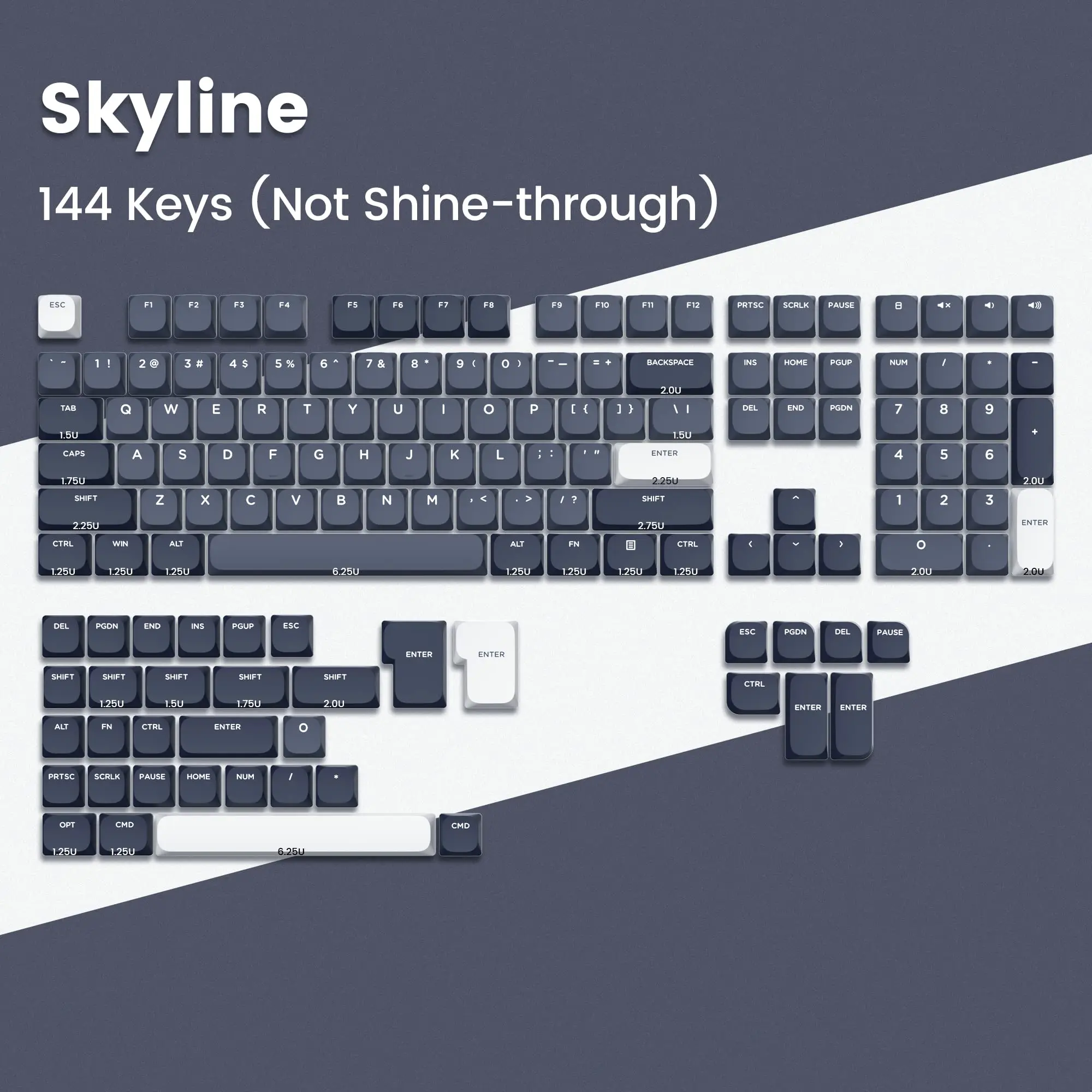 

144 Key Low Profile Black Grey PBT Keycap Horizon Keycap for Gateron MX Gamer Mechanical Keyboard with Work US and UK layout